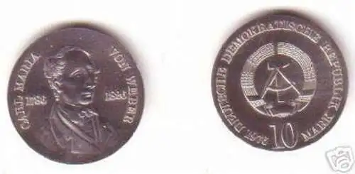 DDR Gedenk Münze 10 Mark Karl Maria von Weber 1976 Stempelglanz