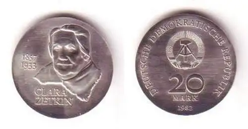 DDR Gedenk Münze 20 Mark Clara Zetkin 1982 Stempelglanz