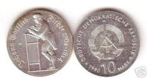 DDR Gedenk Münze 10 Mark Johann Gottlieb Fichte 1990