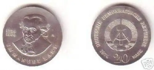 DDR Gedenk Münze 20 Mark Immanuel Kant 1974 Stempelglanz