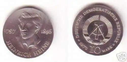 DDR Gedenk Münze 10 Mark Heinrich Heine 1972