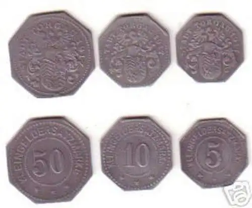 3 Münzen Notgeld 5, 10 & 50 Pfennig Stadt Torgau 1917