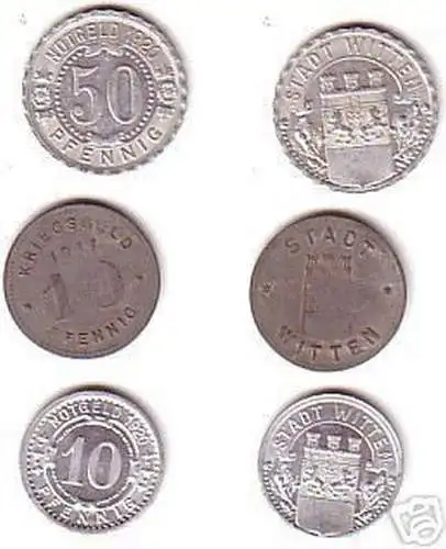 3 Notgeld Münzen 10,10 & 50 Pf. Stadt Witten 1917-1920