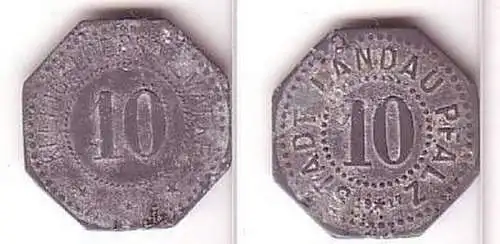 10 Pfennig Zinkmünze Notgeld Stadt Landau Pfalz um 1917