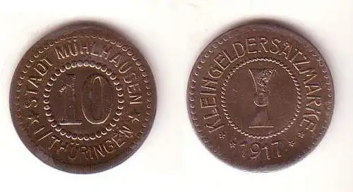 10 Pfennig Eisen Not Münze Stadt Mühlhausen in Thüringen 1917