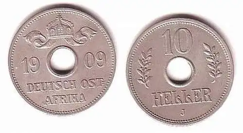 10 Heller Nickel Münze Deutsch Ostafrika DOA 1909 J