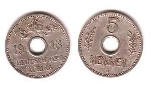 5 Heller Nickel Münze Deutsch Ostafrika DOA 1913 J