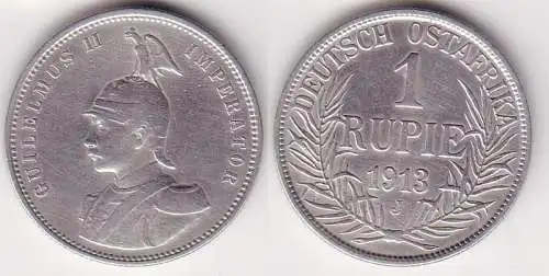 1 Rupie Silber Münze Deutsch Ost Afrika 1913 J