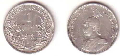 1 Rupie Silber Münze Deutsch Ost Afrika 1913 J (MU0853)