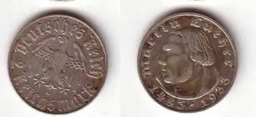 2 Mark Silber Münze Martin Luther 1933 D