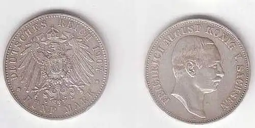 5 Mark Silber Münze Sachsen König Friedrich August 1907