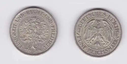 5 Mark Silber Münze Weimarer Republik Eichbaum 1928 F vz (135524)