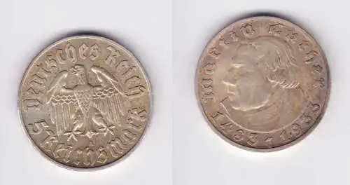 5 Mark Silber Münze Martin Luther 1933 A Jäger 353 f. vz (133655)