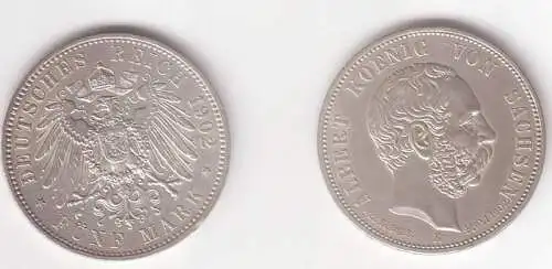 5 Mark Silbermünze Albert König von Sachsen 1902 E Auf den Tod (BN1191)