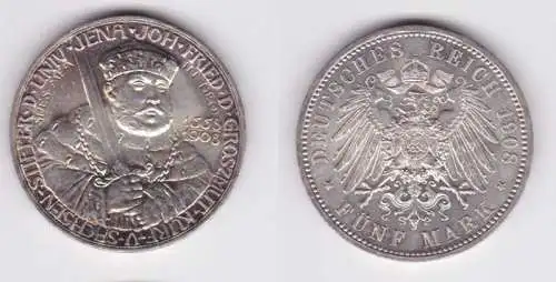 5 Mark Silbermünze Sachsen Weimar Eisenach Uni Jena 1908 Jäger 161 (141523)