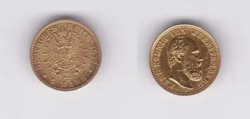 5 Mark Silbermünze Württemberg König Karl 1877 Jäger 288 (134995)