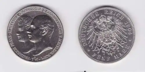 5 Mark Silbermünze Mecklenburg-Schwerin 1904 Hochzeit Jäger 87 Stgl. (135376)