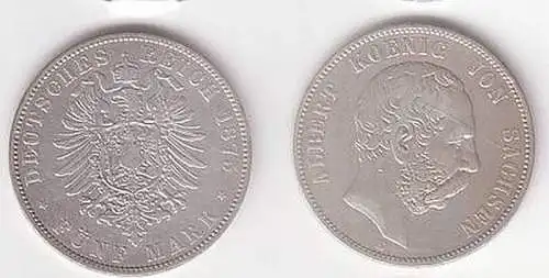 5 Mark Silbermünze Albert König von Sachsen 1875 E