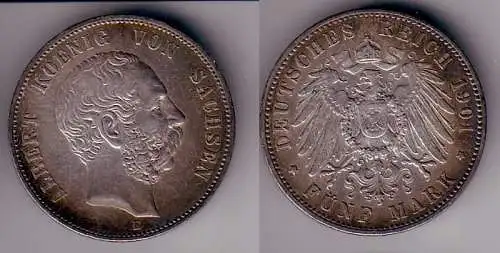 5 Mark Silber Münze Albert König von Sachsen 1901