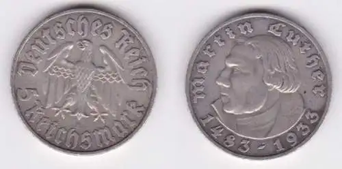 5 Mark Silber Münze Martin Luther 1933 A Jäger 353 (141942)