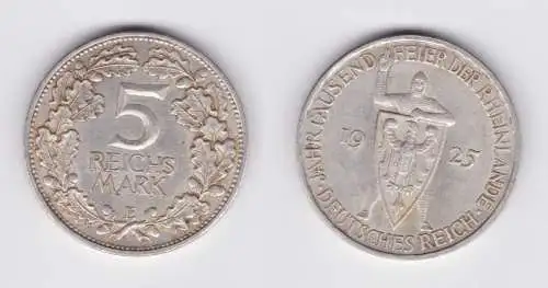 5 Mark Silber Münze 1000 Feier der Rheinlande 1925 E f. vz (151467)