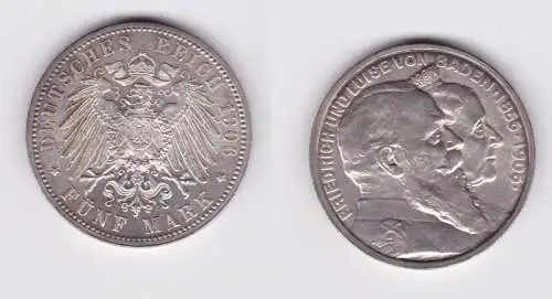 5 Mark Silbermünze Baden Goldene Hochzeit 1906 Jäger 35 vz+ (149440)