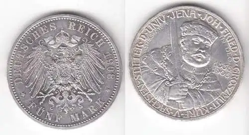 5 Mark Silbermünze Sachsen Weimar Eisenach Uni Jena 1908 Jäger 161 (110685)