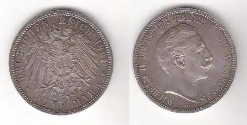 5 Mark Silber Münze Preussen Wilhelm II 1891 A Stgl. (119418)