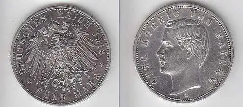 5 Mark Silber Münze Bayern König Otto 1913