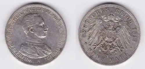 5 Mark Silbermünze Preussen Wilhelm II in Uniform 1913 A Jäger 114 vz (129473)