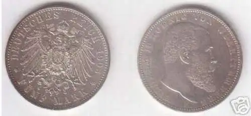 5 Mark Silber Münze Württemberg König Wilhelm II 1903