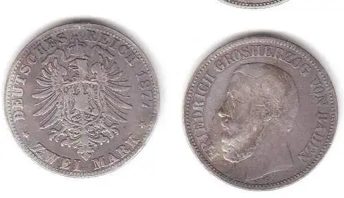 2 Mark Silbermünze Baden Großherzog Friedrich 1877 Jäger 26 (112072)