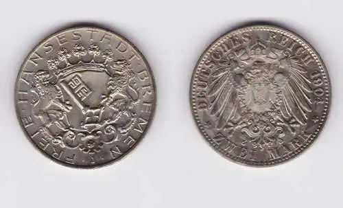 2 Mark Silber Münze Freie Stadt Bremen 1904 vz (135221)