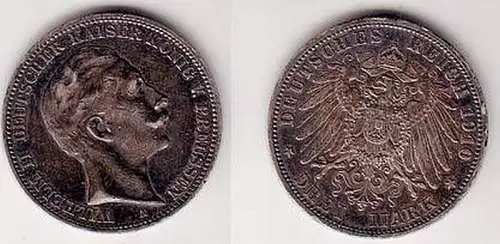 3 Mark Silber Münze Preussen Kaiser Wilhelm II 1910 A