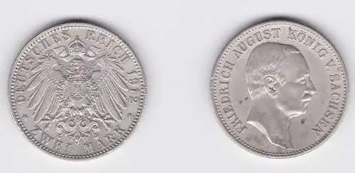 2 Mark Silbermünze Sachsen König Friedrich August 1912 Jäger 134 vz (150015)