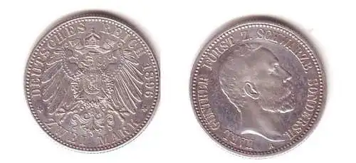 2 Mark Silber Münze Schwarzburg Sondershausen 1896 (MU3385)