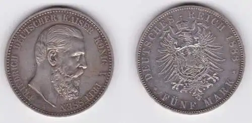 5 Mark Silber Münze Preussen Kaiser Friedrich 1888 vz+ (146543)