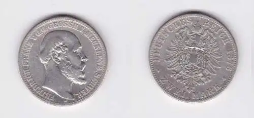 2 Mark Silbermünze Mecklenburg Schwerin Friedrich Franz 1876 Jäger 84 (135542)