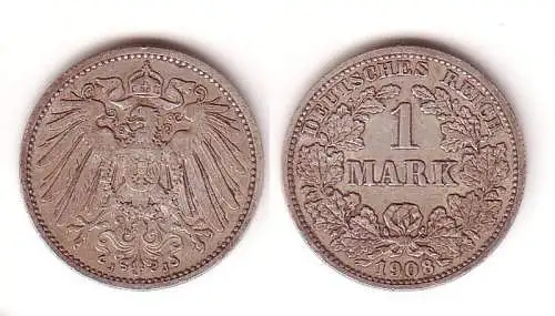 1 Mark Silber Münze Deutschland Kaiserreich 1908 J (109476)