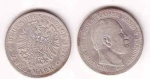 2 Mark Silbermünze Preussen Wilhelm I. 1876 A (BN5700)