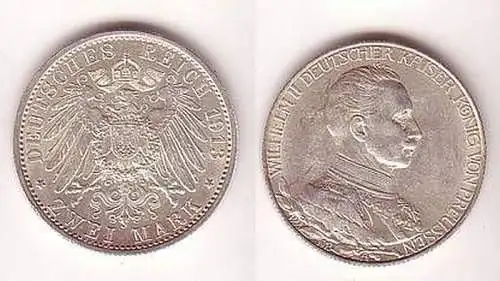 2 Mark Silber Münze Preussen Kaiser Wilhelm II 1913 A