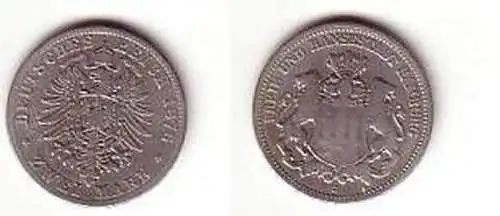 2 Mark Silbermünze Freie und Hansestadt Hamburg 1876 J