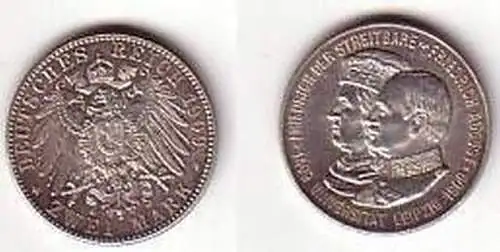 2 Mark Silber Münze Sachsen Universität Leipzig 1909 (BN4553)