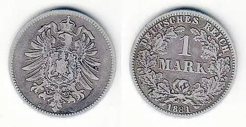 1 Mark Silber Münze Kaiserreich 1881 G alter Adler