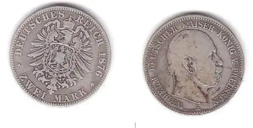 2 Mark Silbermünze Preussen Kaiser Wilhelm I. 1876