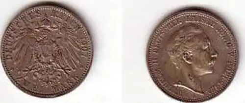 2 Mark Silber Münze Preussen Kaiser Wilhelm II 1907 A