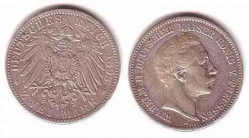 2 Mark Silber Münze Preussen Wilhelm II 1913