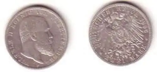 2 Mark Silber Münze 1906 Württemberg Wilhelm II.