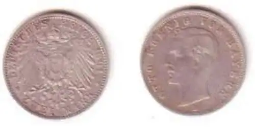 2 Mark Silber Münze 1901 Bayern König Otto