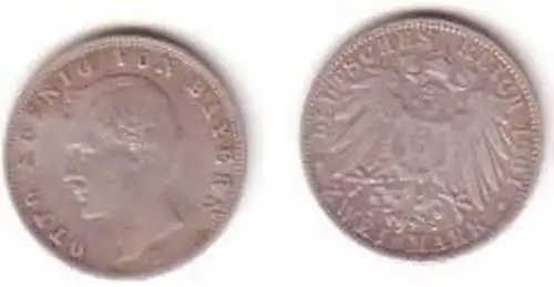 2 Mark Silber Münze 1901 Bayern König Otto